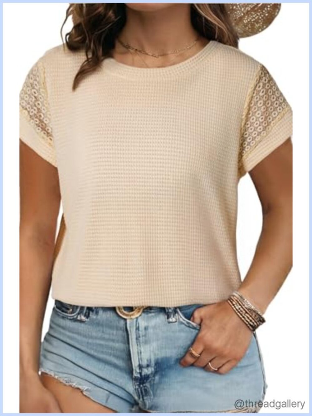 Plus Size Waffle Knit T-Shirt Short Sleeve Crew Neck Casual Loose Tunic Top